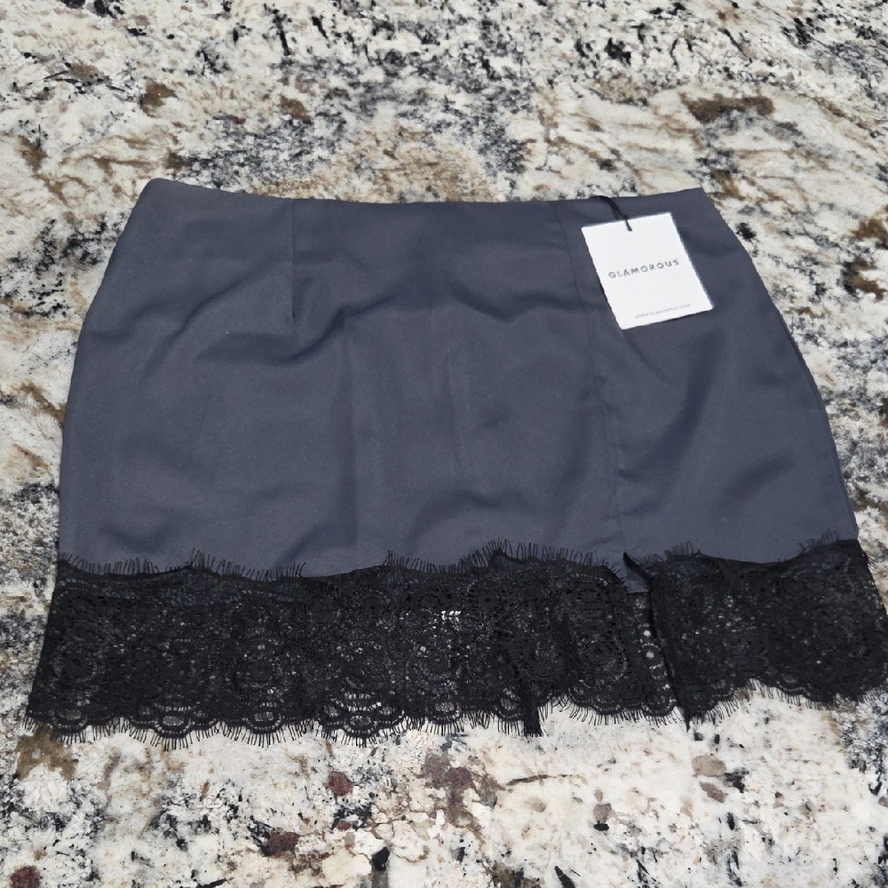 Glamorous Charcoal Skirt with Black Lace